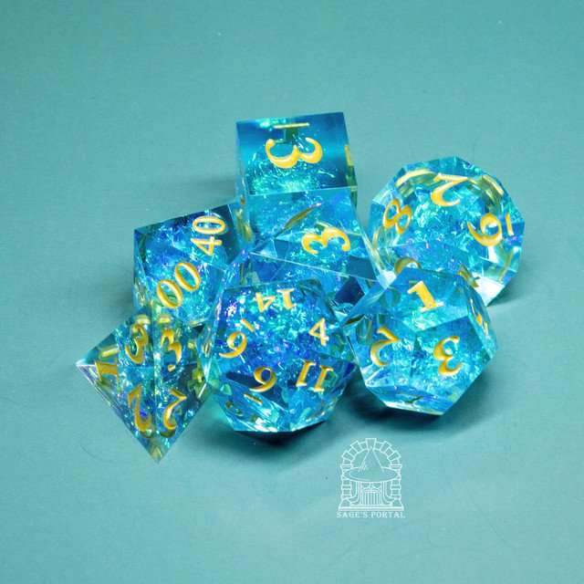Sage's Crystals - Lagoon Sharp Edge Resin Polyhedral Dice Set - Sage's PortalSharp Edge Resin Dice Set