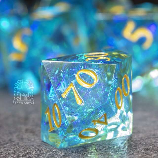 Sage's Crystals - Lagoon Sharp Edge Resin Polyhedral Dice Set - Sage's PortalSharp Edge Resin Dice Set
