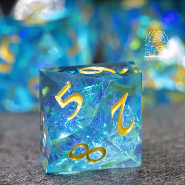 Sage's Crystals - Lagoon Sharp Edge Resin Polyhedral Dice Set - Sage's PortalSharp Edge Resin Dice Set