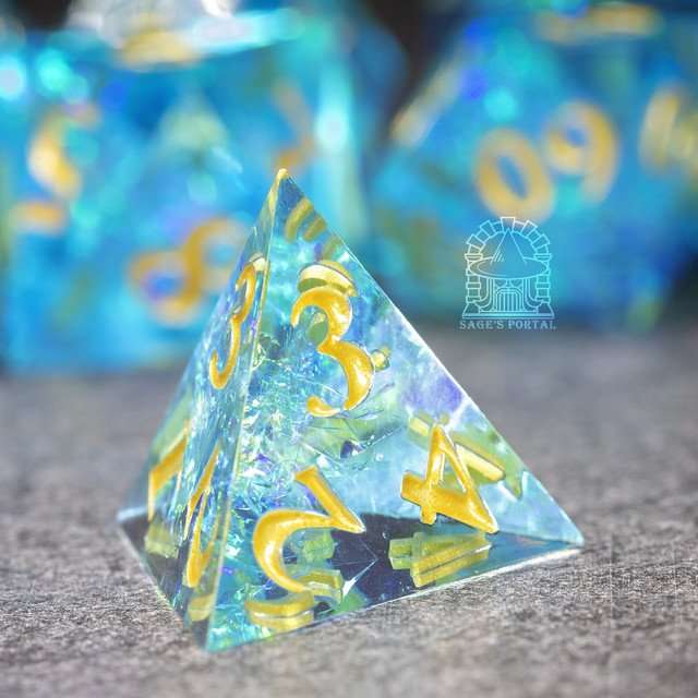 Sage's Crystals - Lagoon Sharp Edge Resin Polyhedral Dice Set - Sage's PortalSharp Edge Resin Dice Set