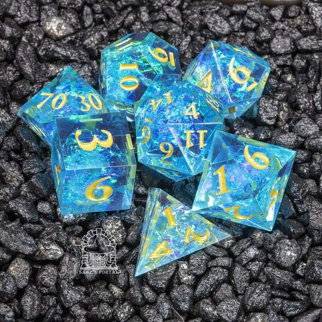 Sage's Crystals - Lagoon Sharp Edge Resin Polyhedral Dice Set - Sage's PortalSharp Edge Resin Dice Set