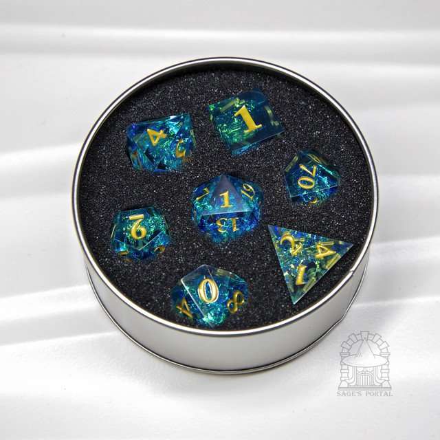 Sage's Crystals - Lagoon Sharp Edge Resin Polyhedral Dice Set - Sage's PortalSharp Edge Resin Dice Set