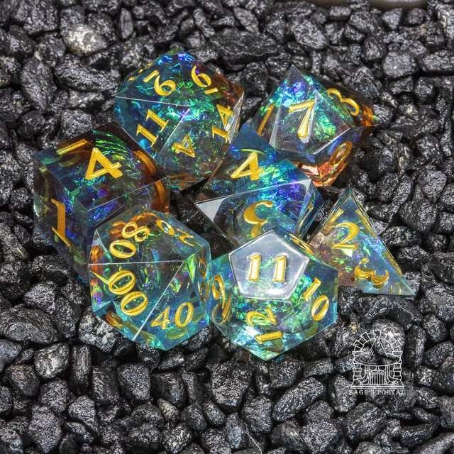 Sage's Crystals - Manaflow Sharp Edge Resin Polyhedral Dice Set - Sage's PortalSharp Edge Resin Dice Set