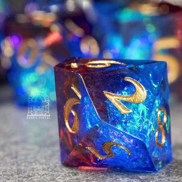 Sage's Crystals - Thermal Flame Sharp Edge Resin Polyhedral Dice Set - Sage's PortalSharp Edge Resin Dice Set