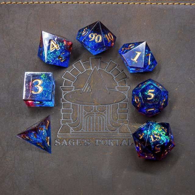 Sage's Crystals - Thermal Flame Sharp Edge Resin Polyhedral Dice Set - Sage's PortalSharp Edge Resin Dice Set
