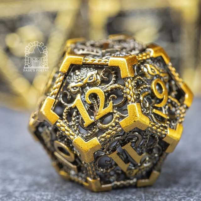 Sage's Cthulhu's Embrace Gold Hollow Metal Polyhedral Dice Set - Sage's PortalHollow Metal Dice Set
