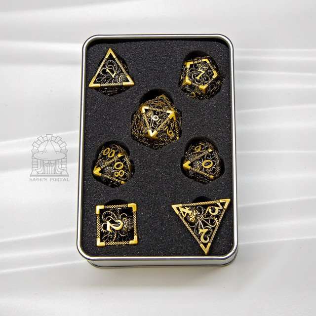 Sage's Cthulhu's Embrace Gold Hollow Metal Polyhedral Dice Set - Sage's PortalHollow Metal Dice Set
