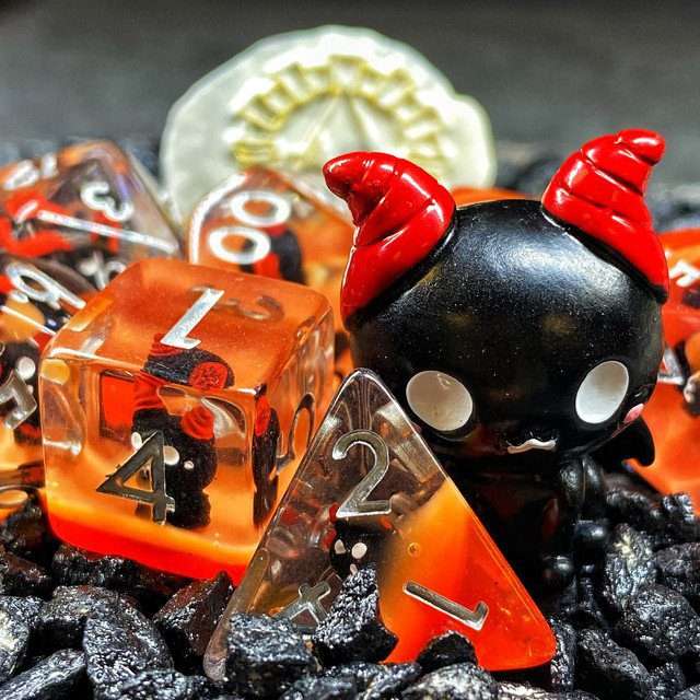 Sage's Cutesy Succubus Familiar Resin Polyhedral Dice Set - Sage's PortalResin Dice Set