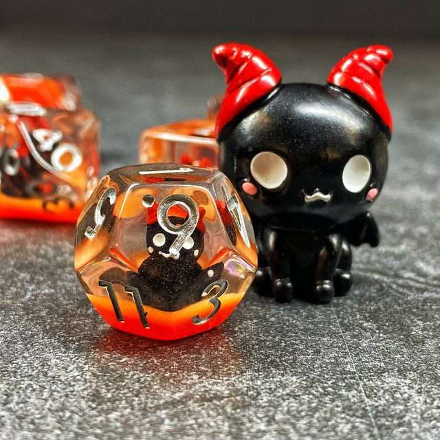 Sage's Cutesy Succubus Familiar Resin Polyhedral Dice Set - Sage's PortalResin Dice Set