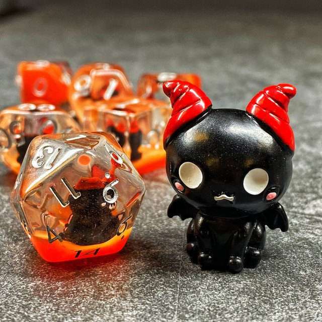 Sage's Cutesy Succubus Familiar Resin Polyhedral Dice Set - Sage's PortalResin Dice Set