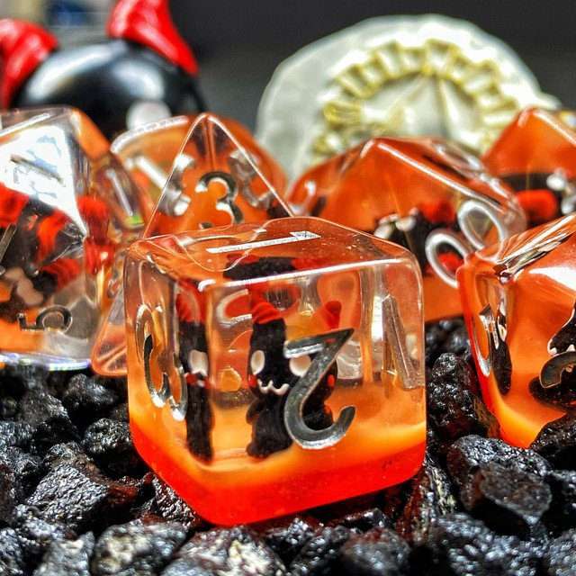 Sage's Cutesy Succubus Familiar Resin Polyhedral Dice Set - Sage's PortalResin Dice Set