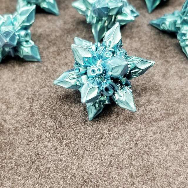 Sage's Deadly Blossoms Aquamarine Metal Polyhedral Dice Set - Sage's PortalMetal Dice Set