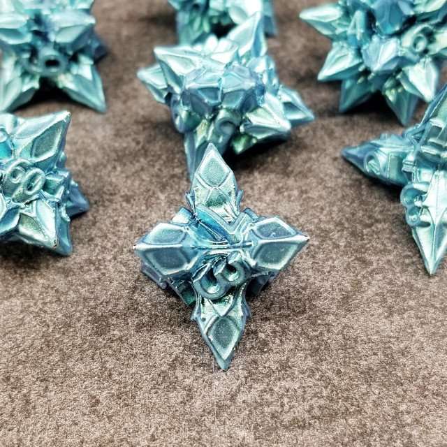 Sage's Deadly Blossoms Aquamarine Metal Polyhedral Dice Set - Sage's PortalMetal Dice Set