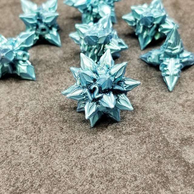 Sage's Deadly Blossoms Aquamarine Metal Polyhedral Dice Set - Sage's PortalMetal Dice Set