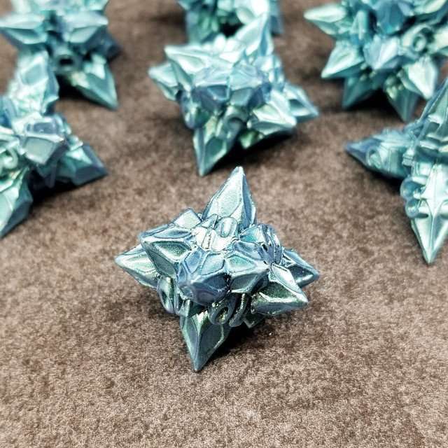 Sage's Deadly Blossoms Aquamarine Metal Polyhedral Dice Set - Sage's PortalMetal Dice Set