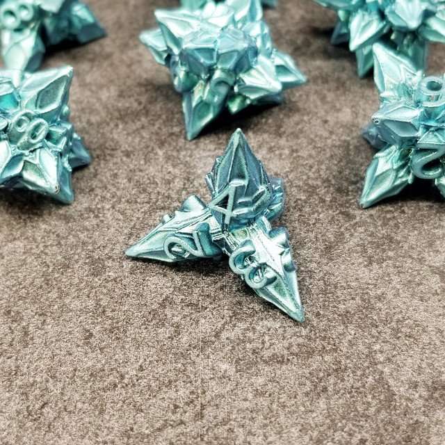 Sage's Deadly Blossoms Aquamarine Metal Polyhedral Dice Set - Sage's PortalMetal Dice Set