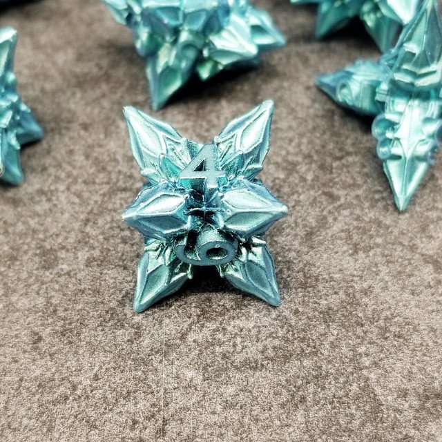 Sage's Deadly Blossoms Aquamarine Metal Polyhedral Dice Set - Sage's PortalMetal Dice Set