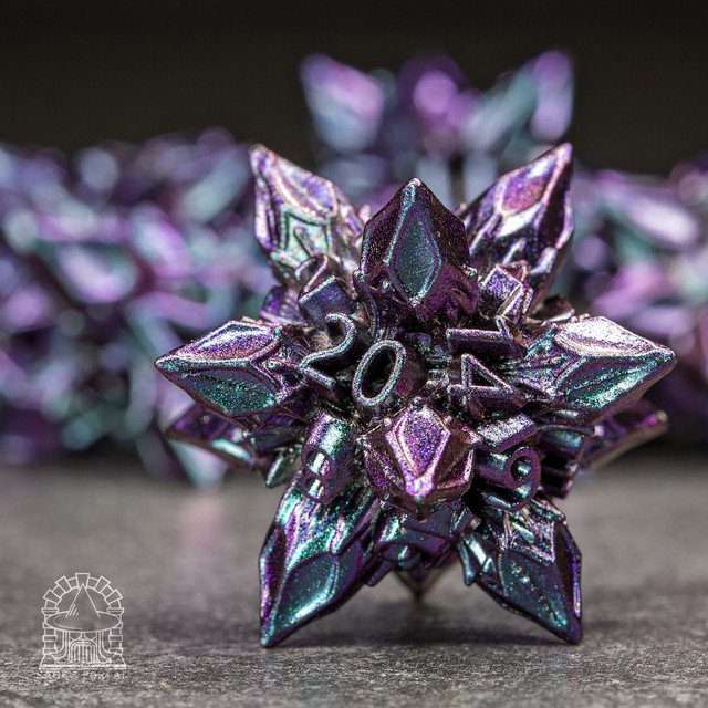 Sage's Deadly Blossoms Blue/Pink Metal Polyhedral Dice Set - Sage's PortalMetal Dice Set