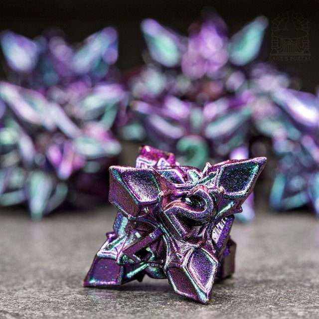 Sage's Deadly Blossoms Blue/Pink Metal Polyhedral Dice Set - Sage's PortalMetal Dice Set