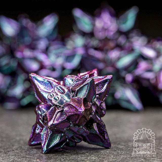 Sage's Deadly Blossoms Blue/Pink Metal Polyhedral Dice Set - Sage's PortalMetal Dice Set