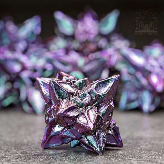 Sage's Deadly Blossoms Blue/Pink Metal Polyhedral Dice Set - Sage's PortalMetal Dice Set