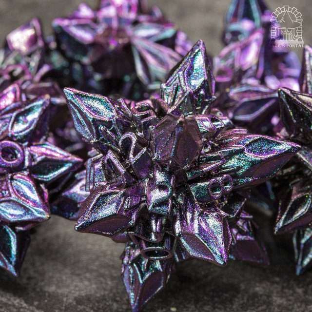 Sage's Deadly Blossoms Blue/Pink Metal Polyhedral Dice Set - Sage's PortalMetal Dice Set
