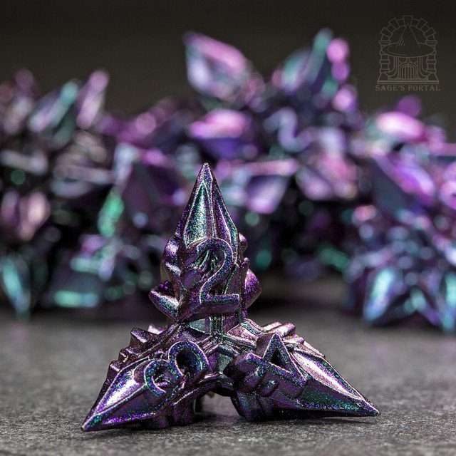 Sage's Deadly Blossoms Blue/Pink Metal Polyhedral Dice Set - Sage's PortalMetal Dice Set