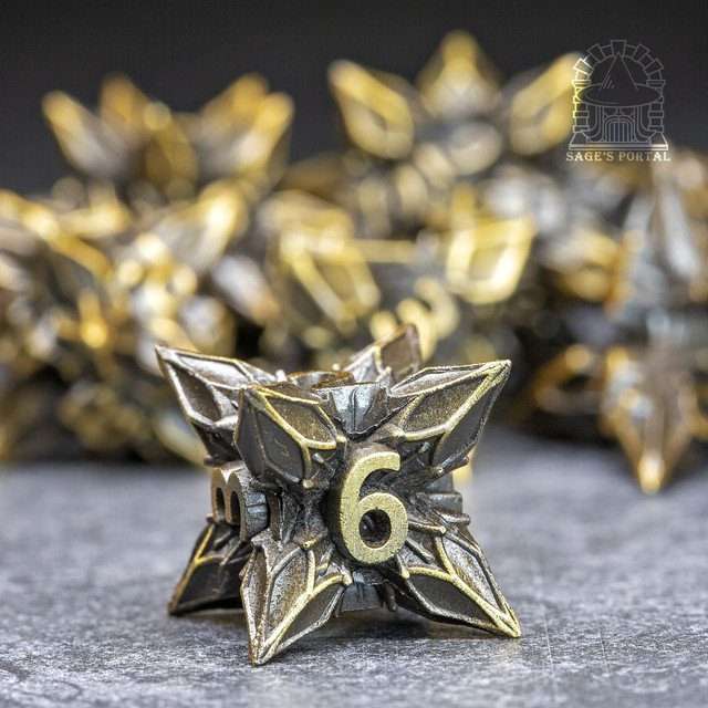 Sage's Deadly Blossoms Bronze Metal Polyhedral Dice Set - Sage's PortalMetal Dice Set