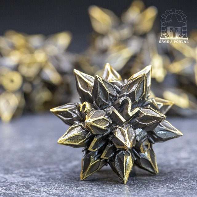 Sage's Deadly Blossoms Bronze Metal Polyhedral Dice Set - Sage's PortalMetal Dice Set