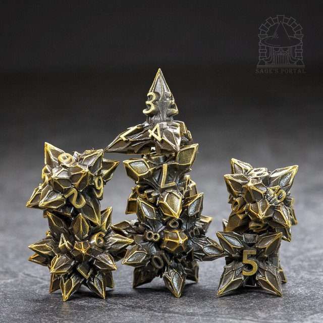 Sage's Deadly Blossoms Bronze Metal Polyhedral Dice Set - Sage's PortalMetal Dice Set