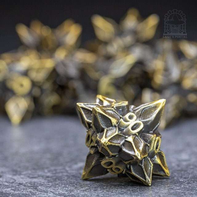 Sage's Deadly Blossoms Bronze Metal Polyhedral Dice Set - Sage's PortalMetal Dice Set