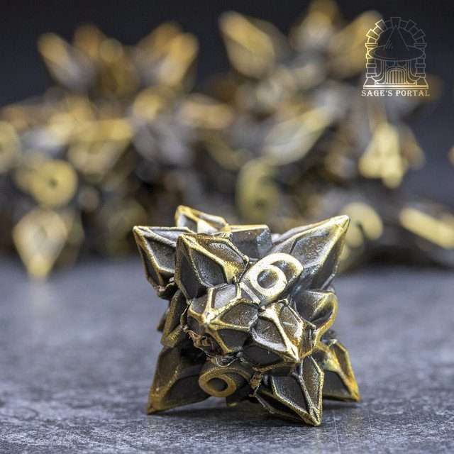 Sage's Deadly Blossoms Bronze Metal Polyhedral Dice Set - Sage's PortalMetal Dice Set