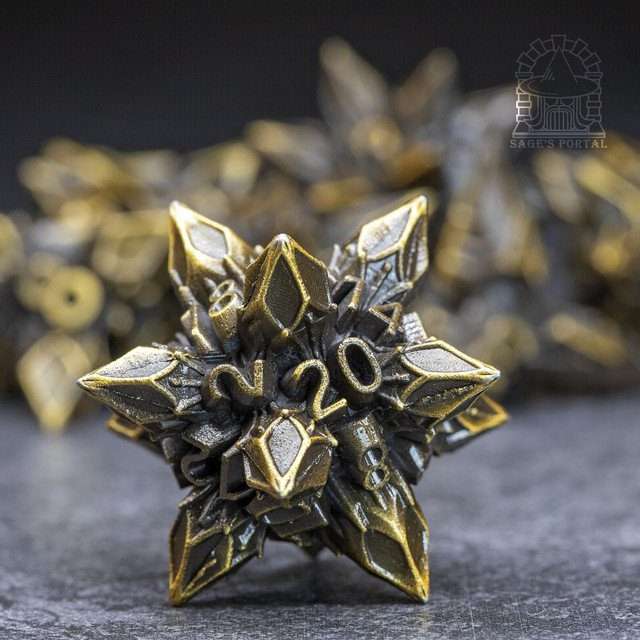 Sage's Deadly Blossoms Bronze Metal Polyhedral Dice Set - Sage's PortalMetal Dice Set