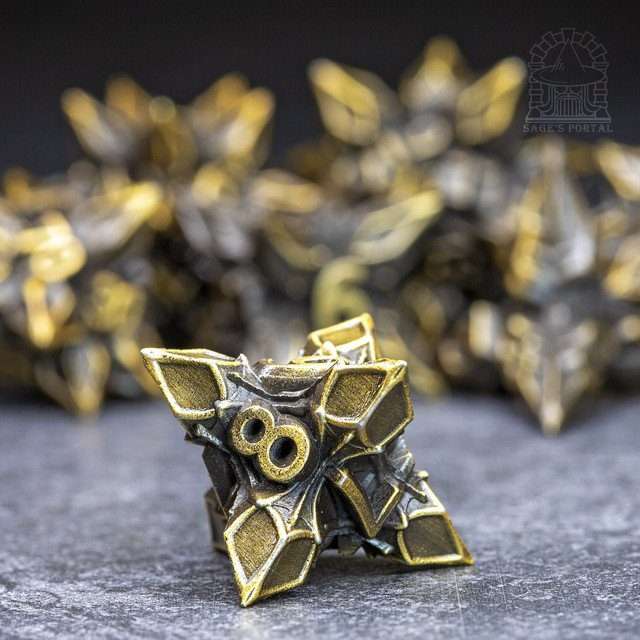 Sage's Deadly Blossoms Bronze Metal Polyhedral Dice Set - Sage's PortalMetal Dice Set
