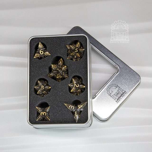 Sage's Deadly Blossoms Bronze Metal Polyhedral Dice Set - Sage's PortalMetal Dice Set