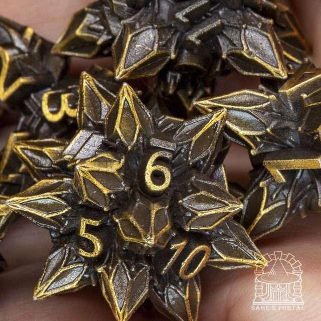 Sage's Deadly Blossoms Bronze Metal Polyhedral Dice Set - Sage's PortalMetal Dice Set
