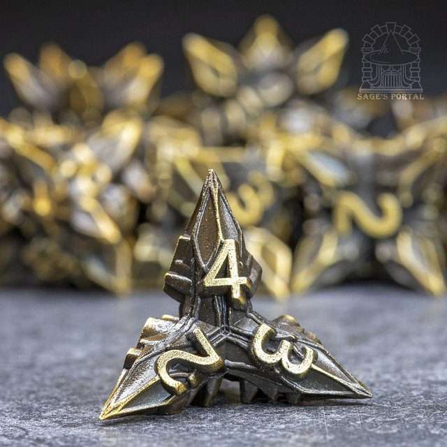 Sage's Deadly Blossoms Bronze Metal Polyhedral Dice Set - Sage's PortalMetal Dice Set
