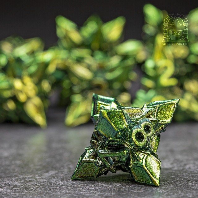 Sage’s Deadly Blossoms Green Metal Polyhedral Dice Set | Dungeons Dragons DnD Pathfinder RPG - Sage's PortalMetal Dice Set