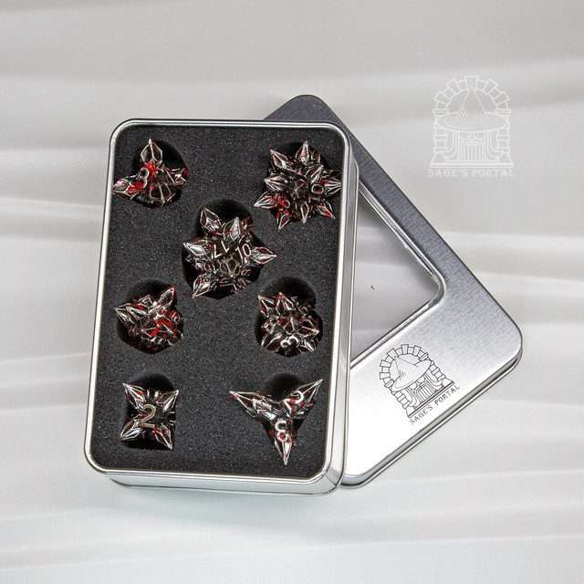 Sage's Deadly Blossoms Nickel/Blood Metal Polyhedral Dice Set - Sage's PortalMetal Dice Set