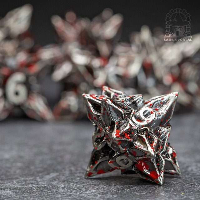 Sage's Deadly Blossoms Nickel/Blood Metal Polyhedral Dice Set - Sage's PortalMetal Dice Set