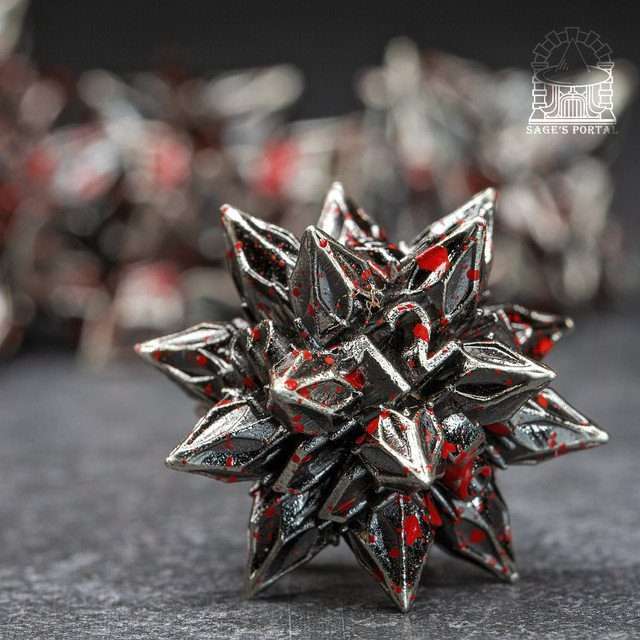 Sage's Deadly Blossoms Nickel/Blood Metal Polyhedral Dice Set - Sage's PortalMetal Dice Set