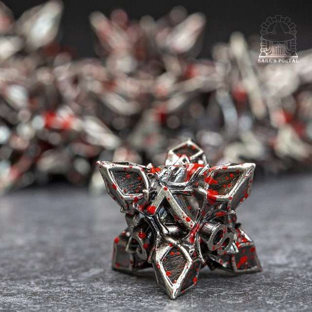 Sage's Deadly Blossoms Nickel/Blood Metal Polyhedral Dice Set - Sage's PortalMetal Dice Set