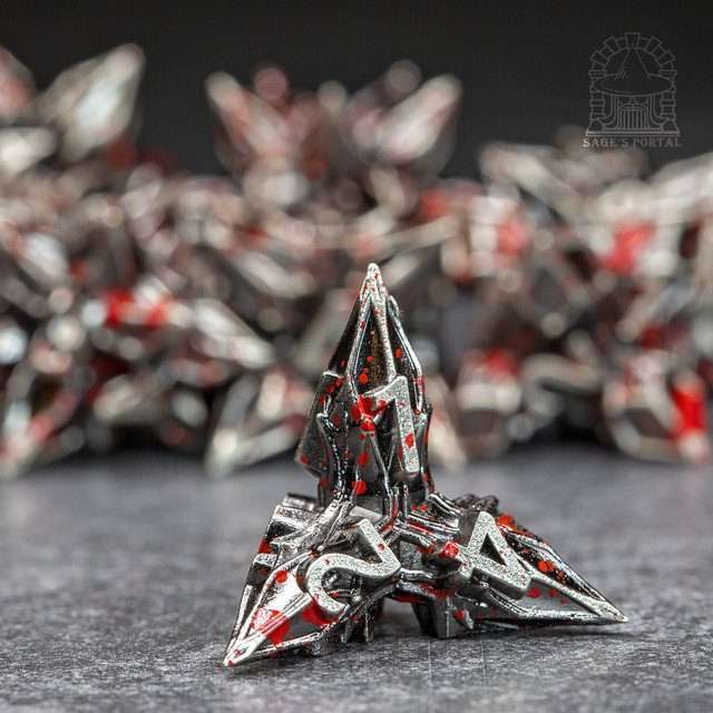 Sage's Deadly Blossoms Nickel/Blood Metal Polyhedral Dice Set - Sage's PortalMetal Dice Set