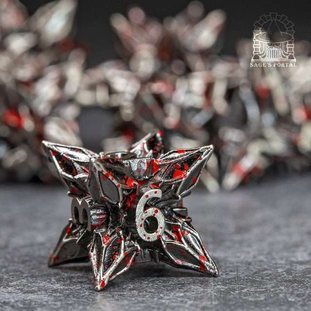 Sage's Deadly Blossoms Nickel/Blood Metal Polyhedral Dice Set - Sage's PortalMetal Dice Set