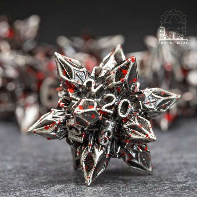 Sage's Deadly Blossoms Nickel/Blood Metal Polyhedral Dice Set - Sage's PortalMetal Dice Set
