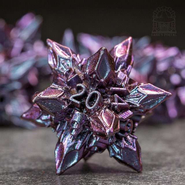 Sage's Deadly Blossoms Violet Metal Polyhedral Dice Set - Sage's PortalMetal Dice Set