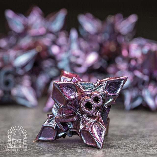 Sage's Deadly Blossoms Violet Metal Polyhedral Dice Set - Sage's PortalMetal Dice Set