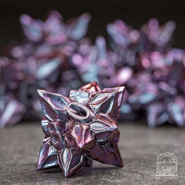 Sage's Deadly Blossoms Violet Metal Polyhedral Dice Set - Sage's PortalMetal Dice Set