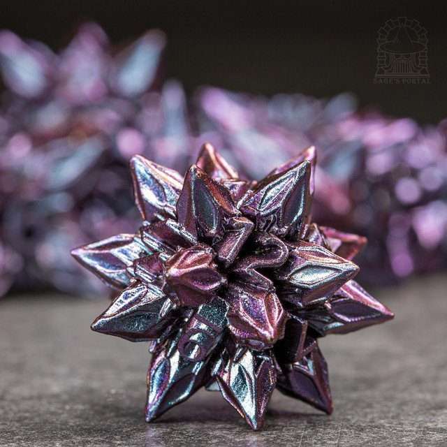 Sage's Deadly Blossoms Violet Metal Polyhedral Dice Set - Sage's PortalMetal Dice Set