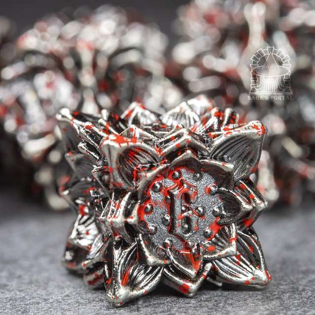 Sage's Deadly Lotus Petrified Carnage Metal Polyhedral Dice Set - Sage's PortalMetal Dice Set